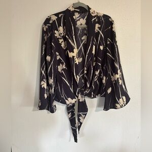 Zara Cream 3/4 Sleeve Tie Front Blouse